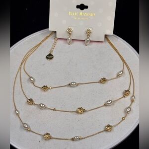 Isaac Mizrahi Gold Tone Pearl Necklace & Earring Set 14-17 inch approx